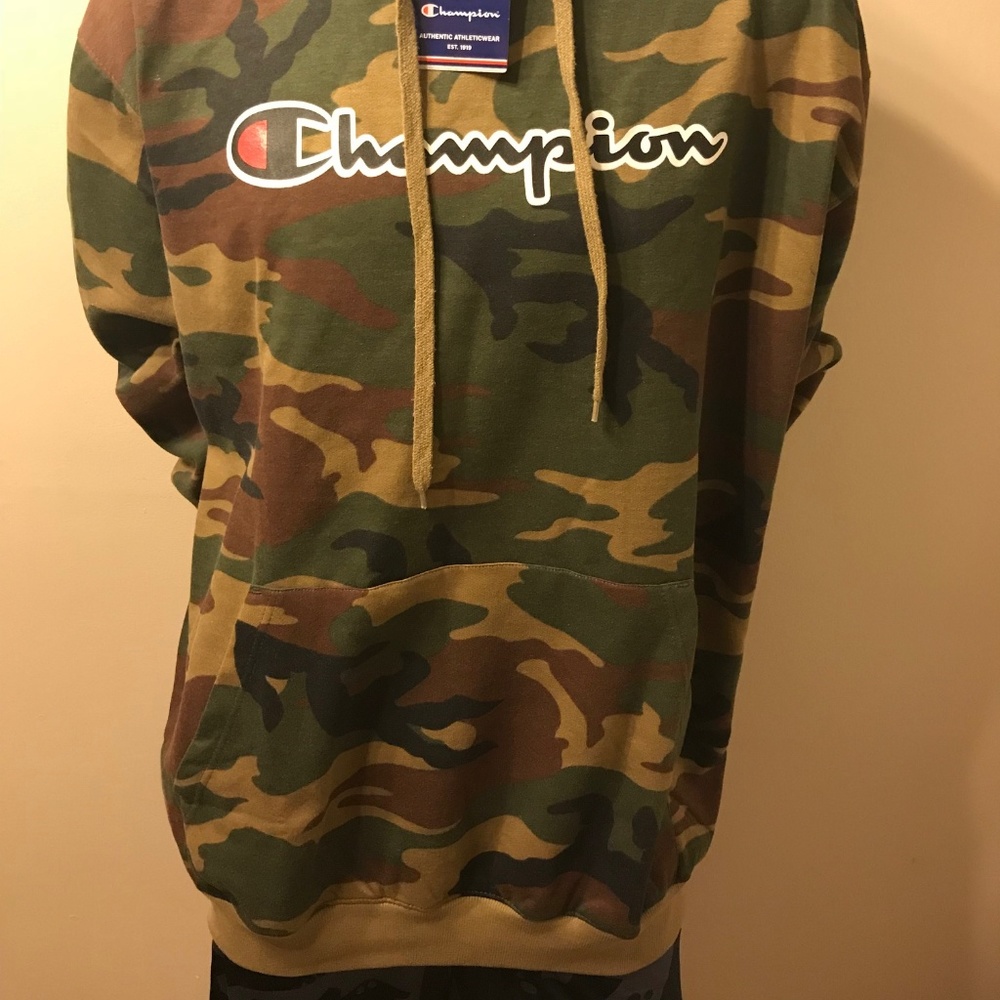 Champion Camo Vintage Hooded Sweatshirt Hoodie Men - Picture 2 of 6